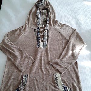 EUC Skonhet Pullover Lightweight Hoodie Sweater Tan Size 1xl